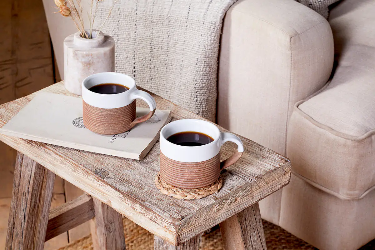 Nkuku - Mali Ribbed Coffee Mug - White (Set of 2)
