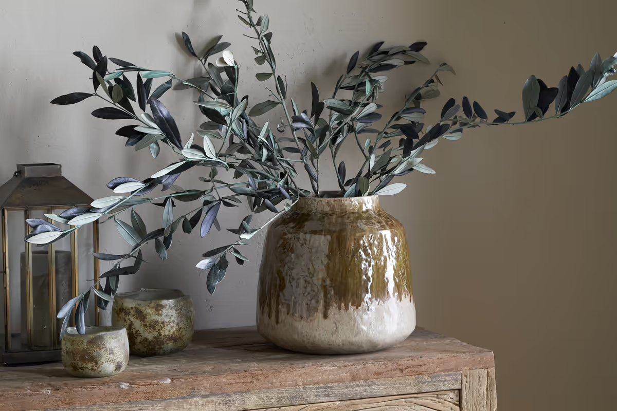 Nkuku - Melina Reactive Glaze Vase - Olive & Natural