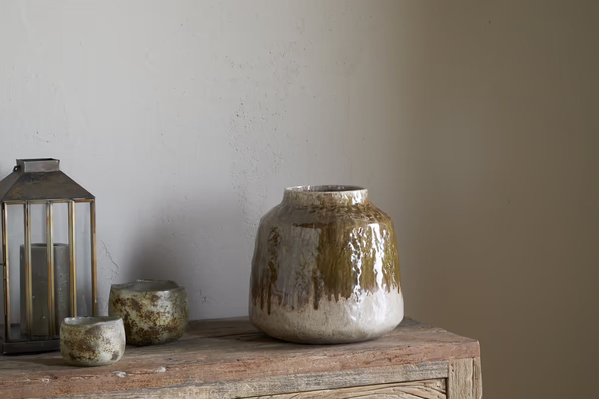 Nkuku - Melina Reactive Glaze Vase - Olive & Natural