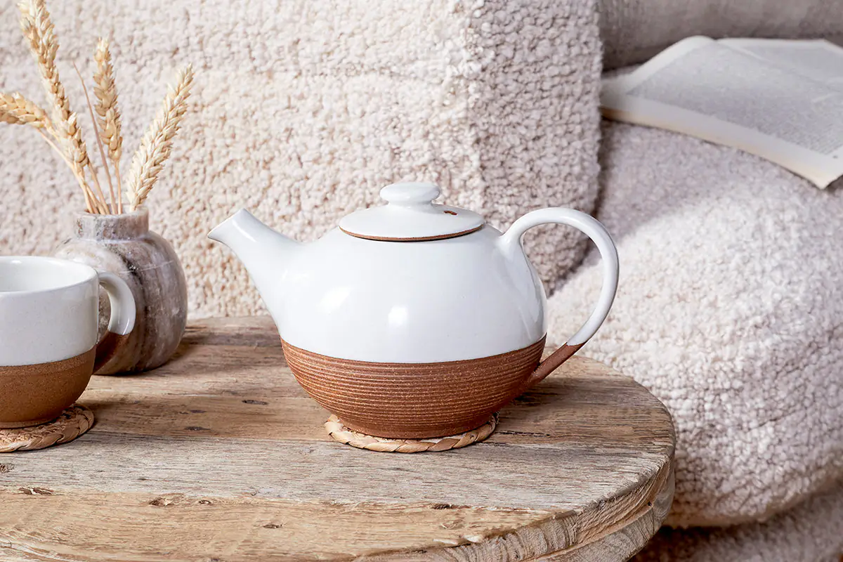 Nkuku - Mali Ribbed Teapot - White