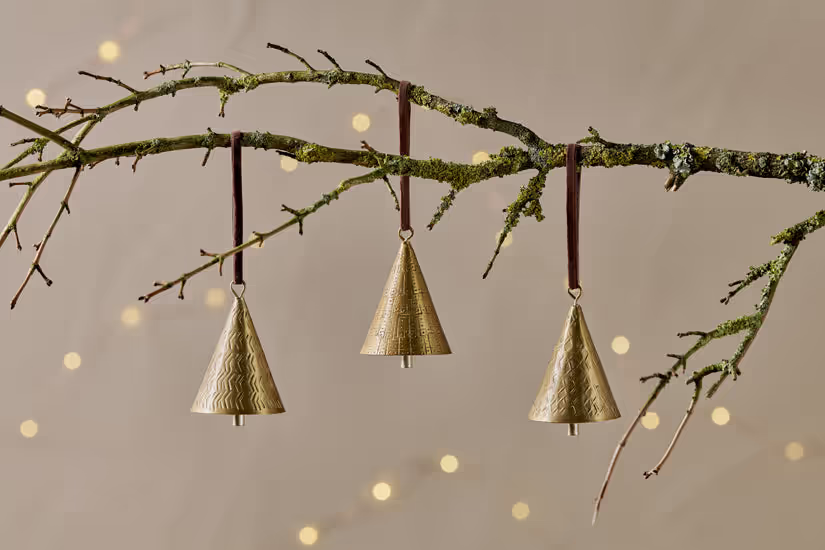 Nkuku - Manya Metal Bell Baubles - Brass - (Set of 3)