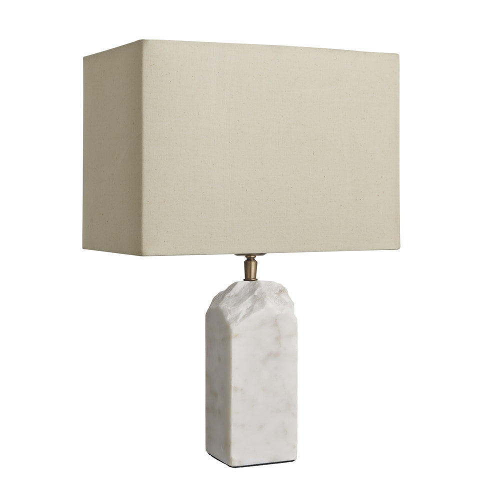 Industville - Marble Medium Ridge Table Lamp - White - Rounded Rectangle Cotton Shade