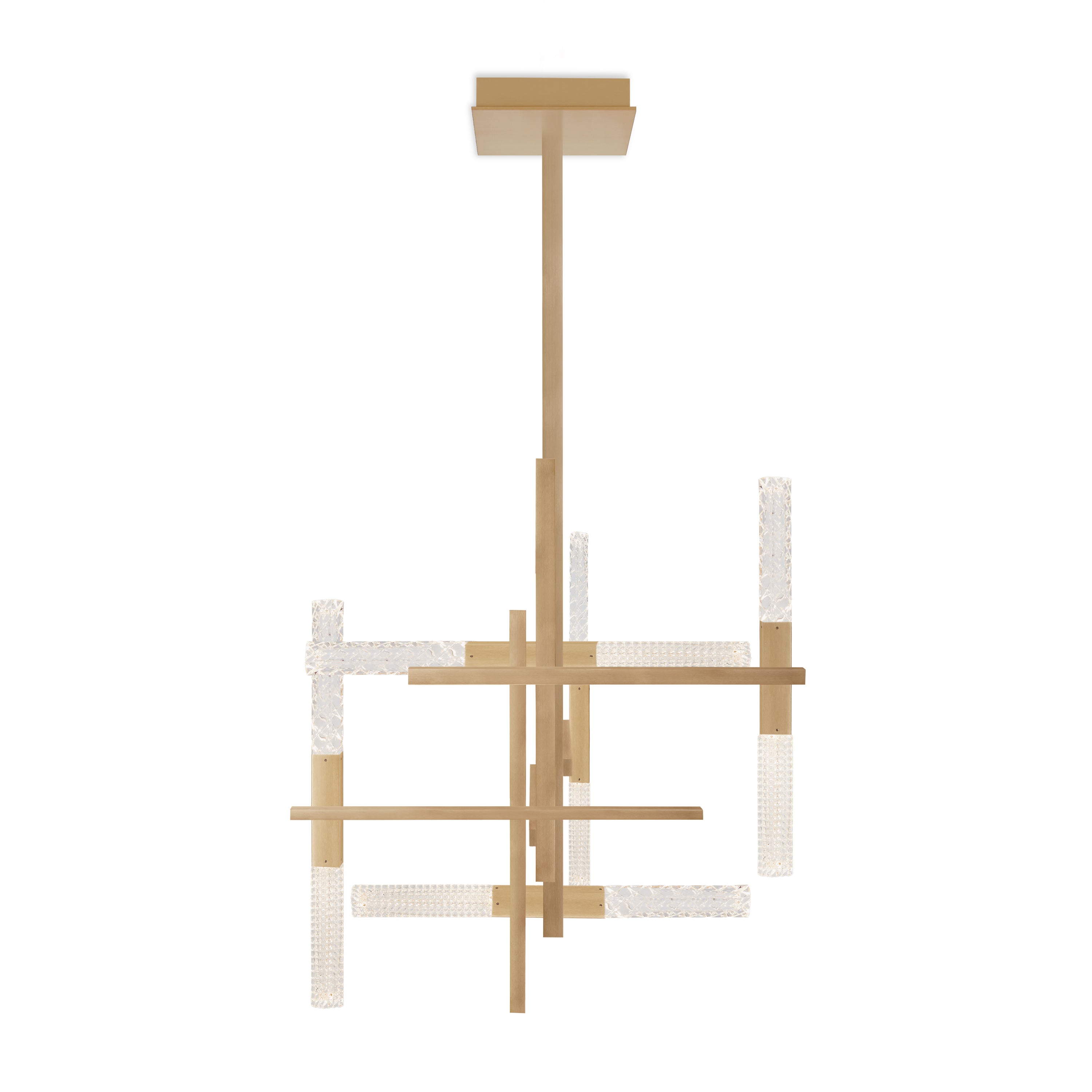 Contardi Lighting Mikado Suspension Lamp - H. 1450- Satin brass - Transparent Crystal Engraved / Prismatic