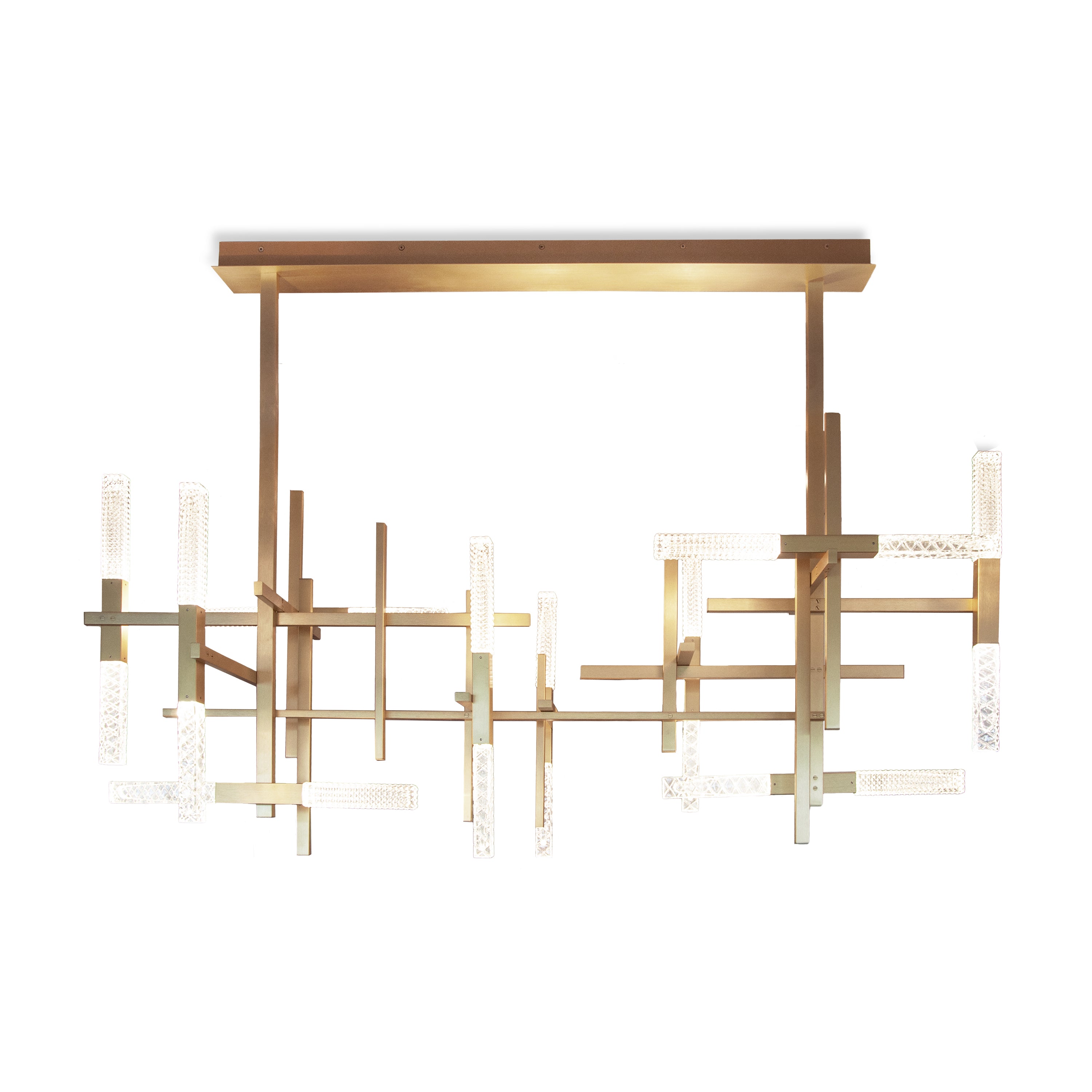 Contardi Lighting Mikado Double Suspension Lamp - H. 1450 - Satin Brass - Transparent Crystal Engraved / Prismatic