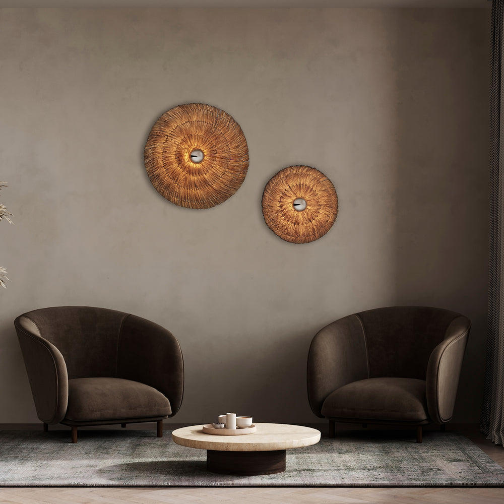 Industville - Moonj Natural Grass Round Wall Light - 18 Inch - Brown