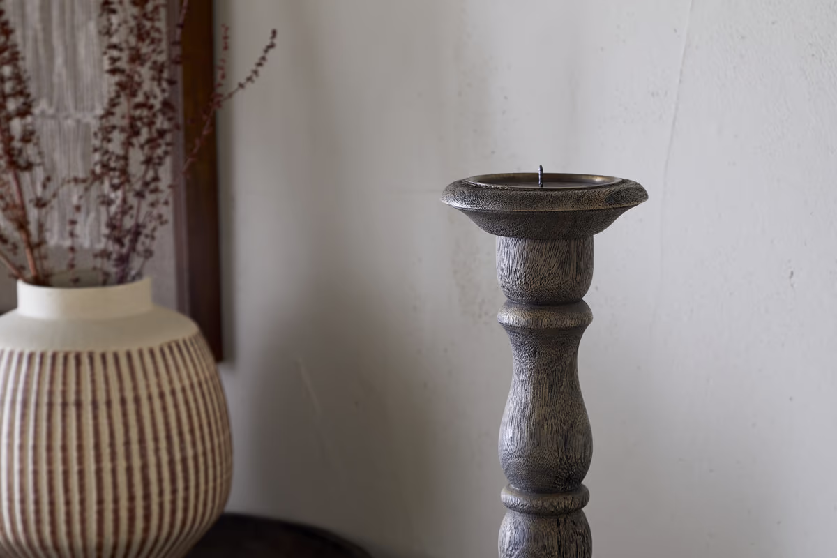 Nkuku - Nayati Rustic Wood Pillar Candle Stick - Dark Stain - Large