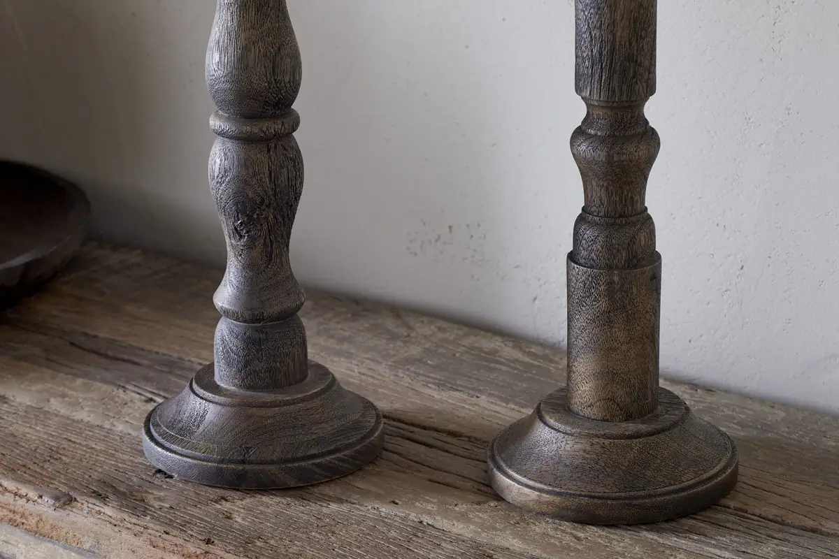 Nkuku - Nayati Rustic Wood Pillar Candle Stick - Dark Stain - Large