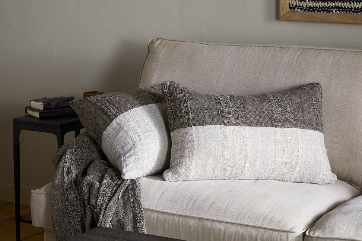 Nkuku - Munir Linen Cushion Cover - Charcoal - 60 x 40cm