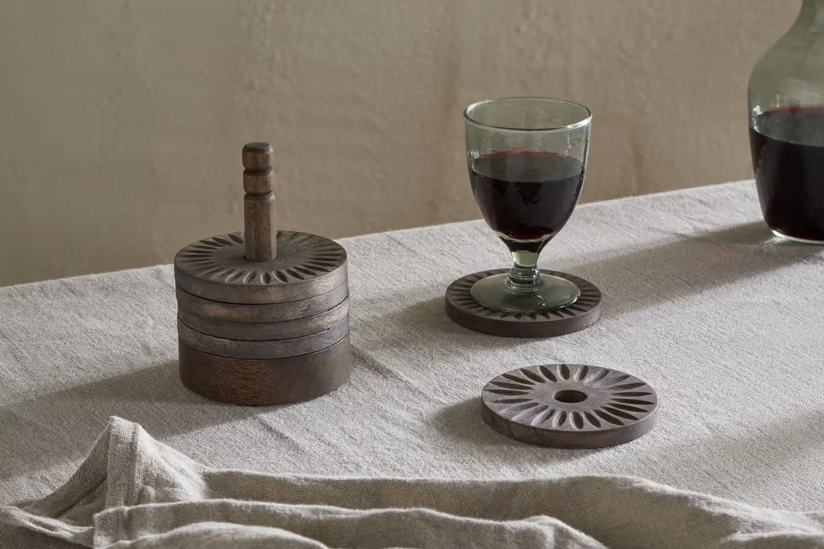 Nkuku - Eisha Mango Wood Coasters - Dark Brown - Set of 6