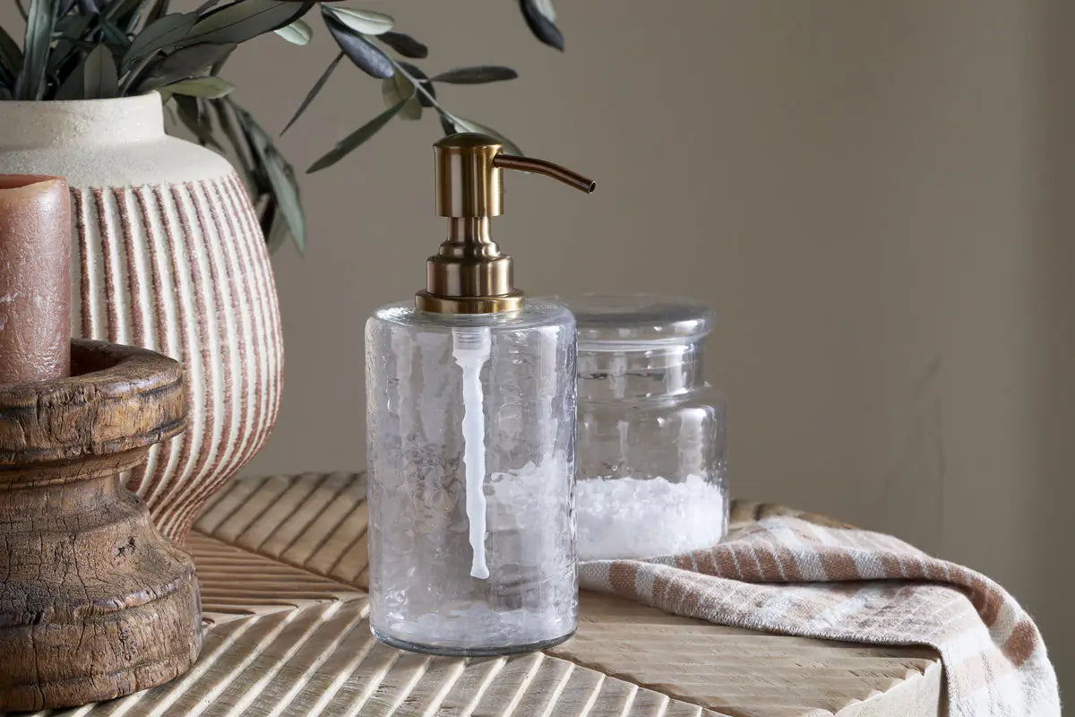 Nkuku - Ilcoso Recycled Hammered Glass Soap Dispenser - Clear