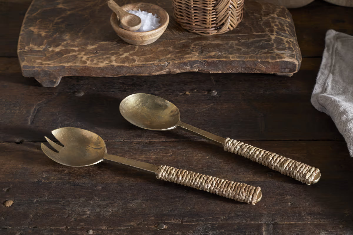 Nkuku - Abani Salad Servers - Antique Brass