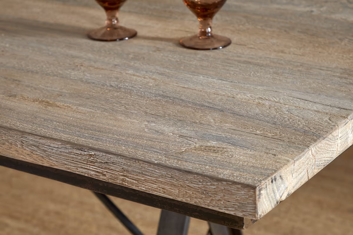 Nkuku - Lopa Iron & Reclaimed Wood Dining Table - Natural - Large Without Seating