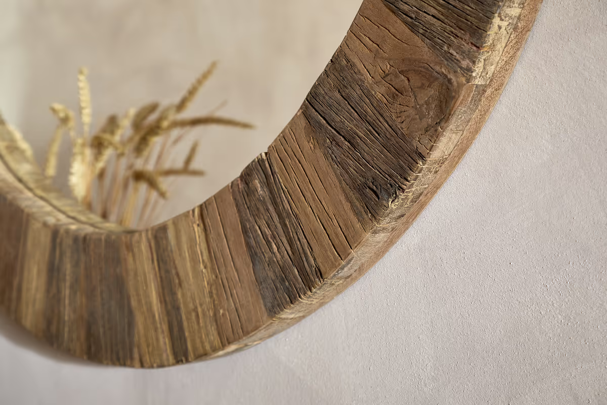 Nkuku -  Ibo Reclaimed Wood Round Mirror - Natural - Large