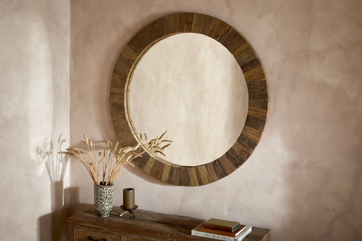 Nkuku -  Ibo Reclaimed Wood Round Mirror - Natural - Large