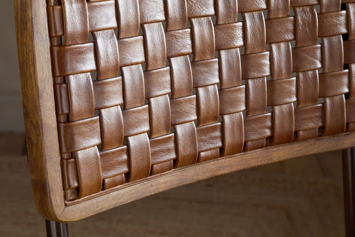 Nkuku - Amala Leather Weave & Iron Dining Chair - Aged Tan