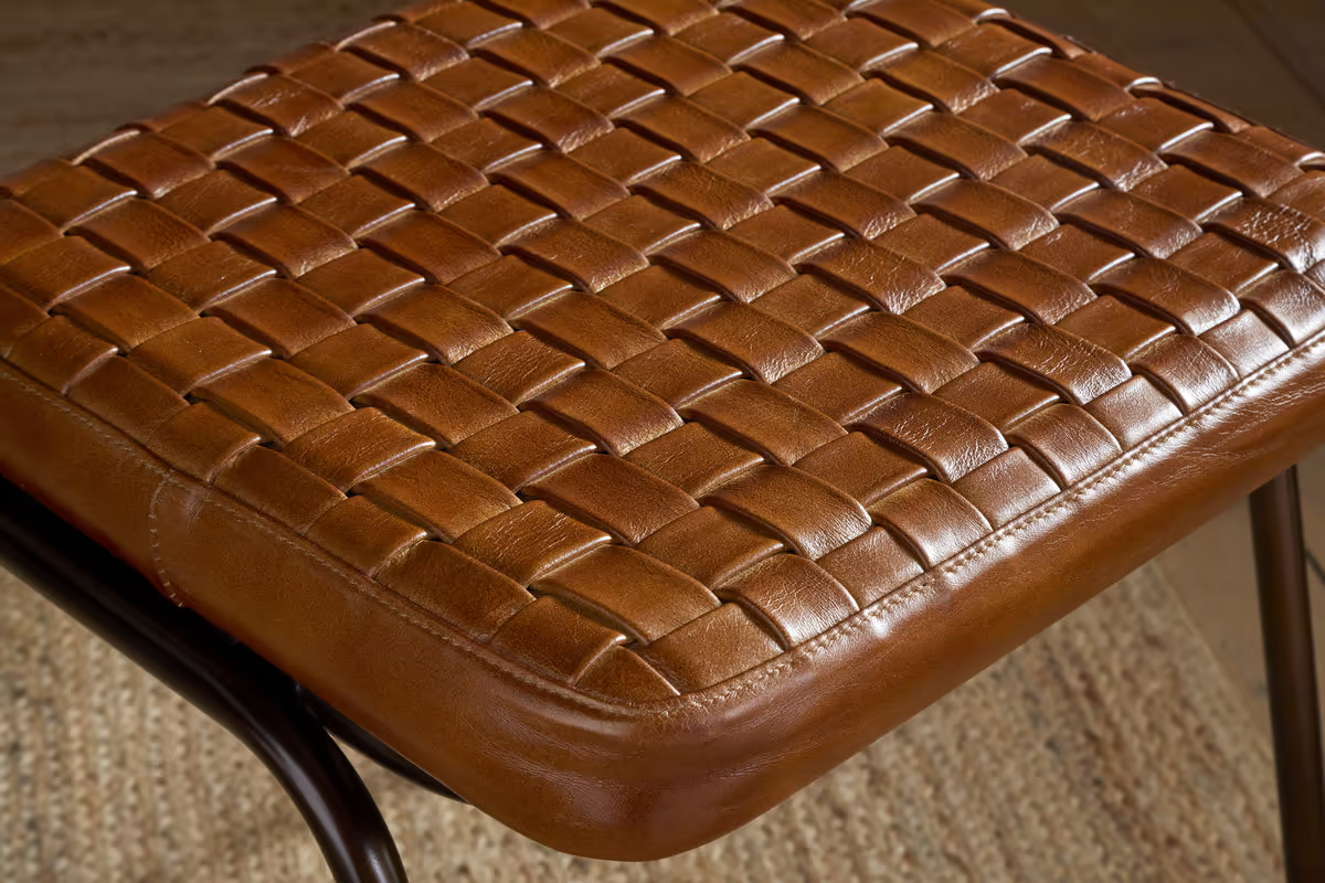 Nkuku - Amala Leather Weave & Iron Dining Chair - Aged Tan