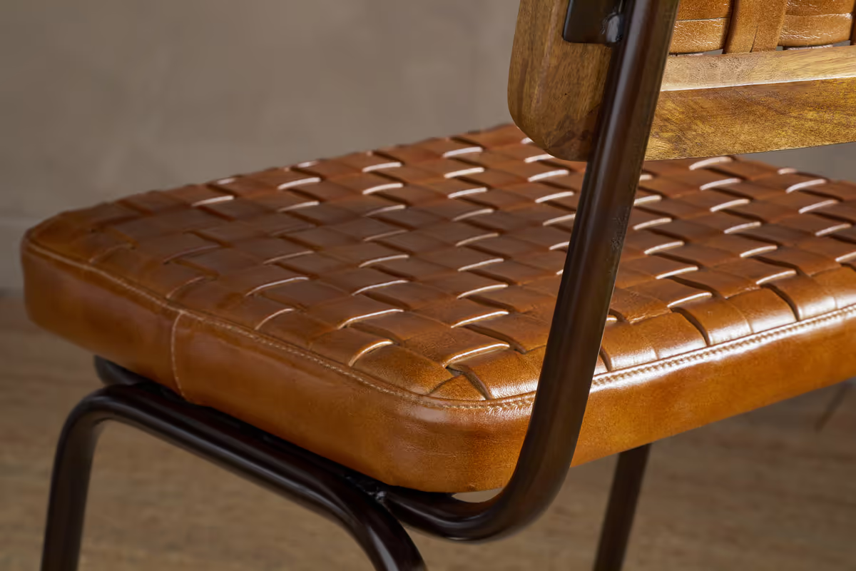 Nkuku - Amala Leather Weave & Iron Dining Chair - Aged Tan