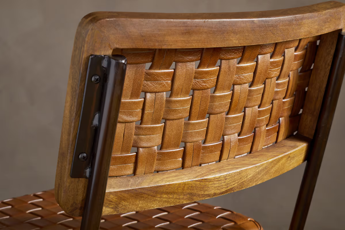 Nkuku - Amala Leather Weave & Iron Dining Chair - Aged Tan