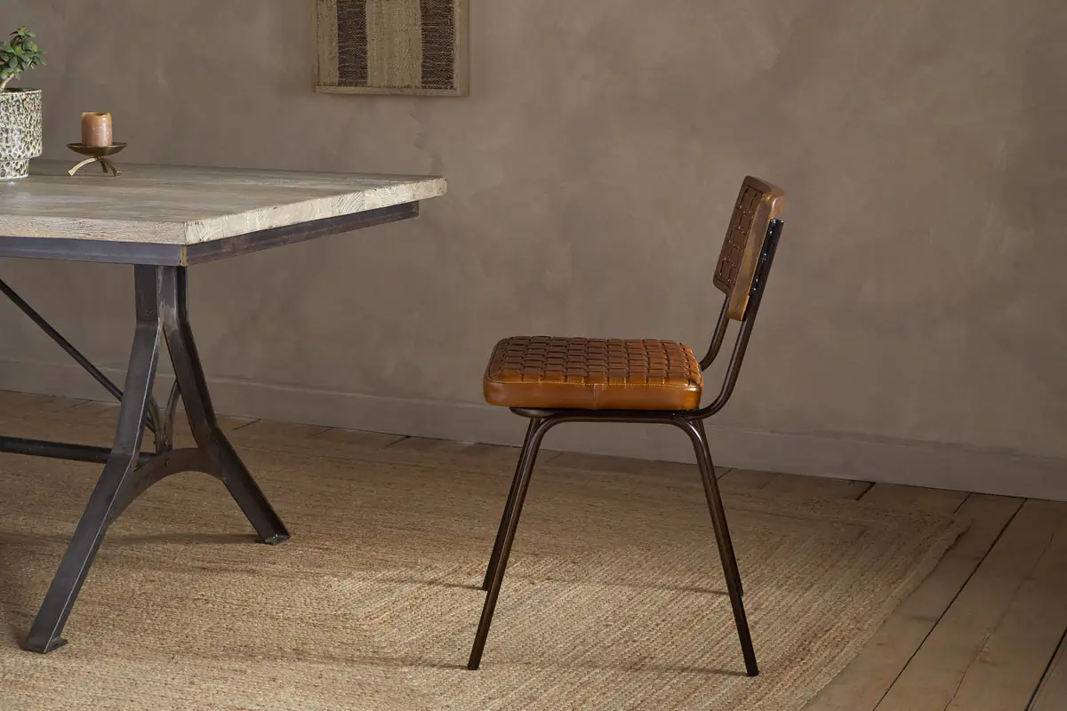 Nkuku - Amala Leather Weave & Iron Dining Chair - Aged Tan