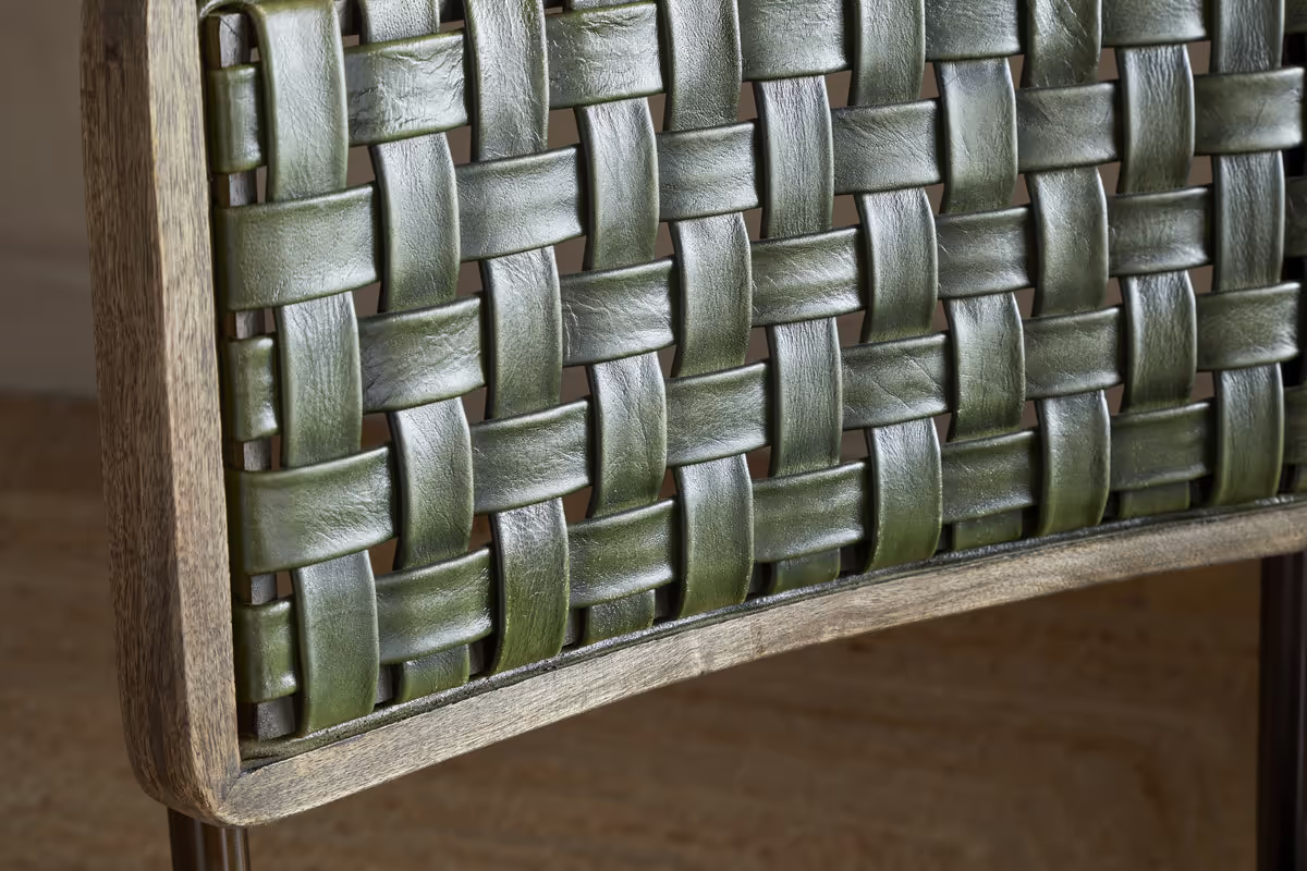 Nkuku - Amala Leather Weave & Iron Dining Chair - Rich Green