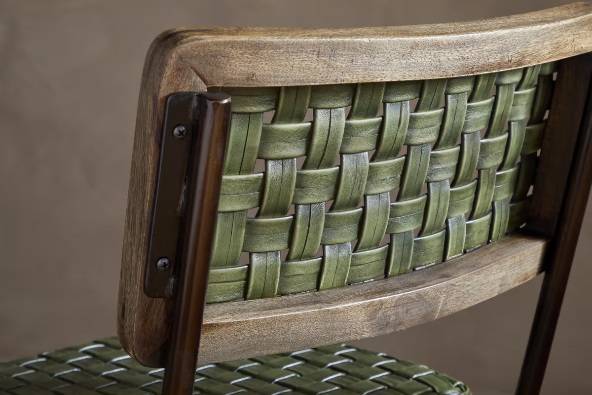 Nkuku - Amala Leather Weave & Iron Dining Chair - Rich Green