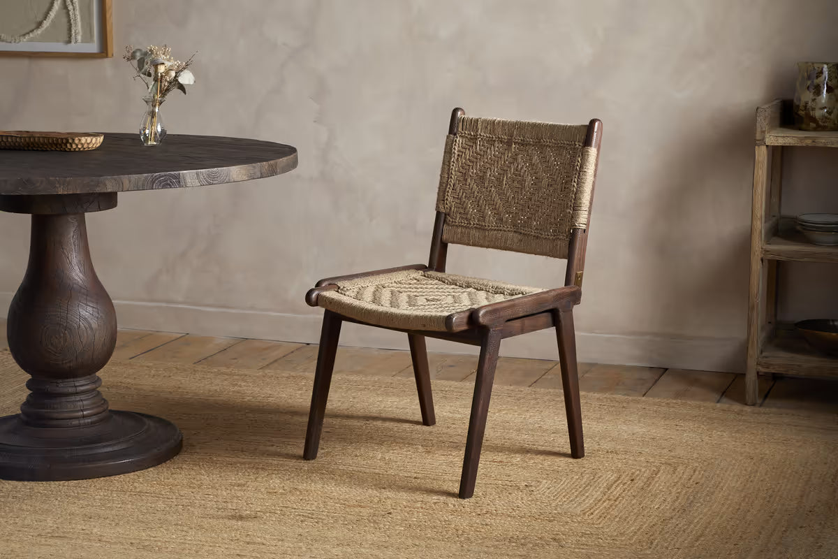 Nkuku - Vinay Jute & Wood Woven Dining Chair - Chocolate Brown