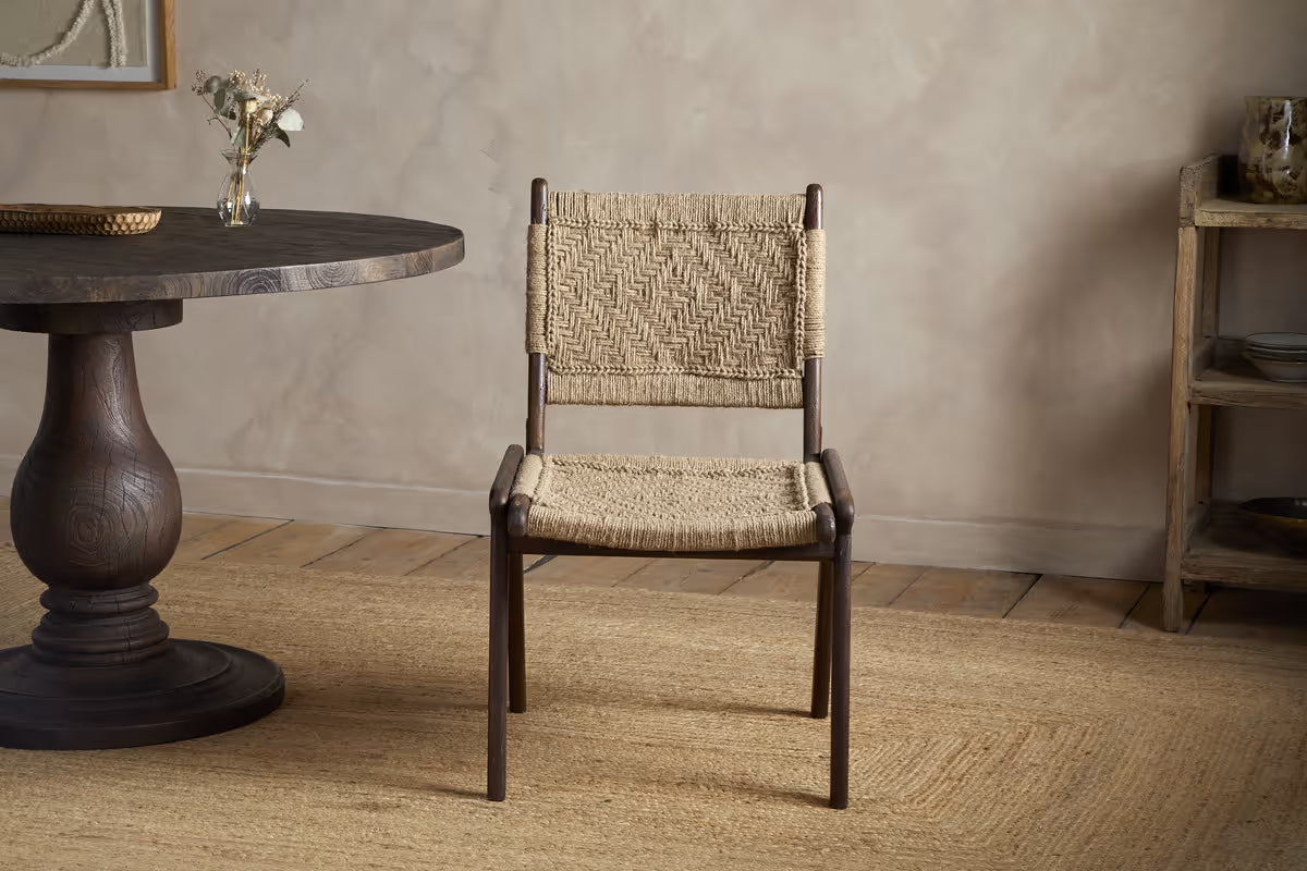Nkuku - Vinay Jute & Wood Woven Dining Chair - Chocolate Brown