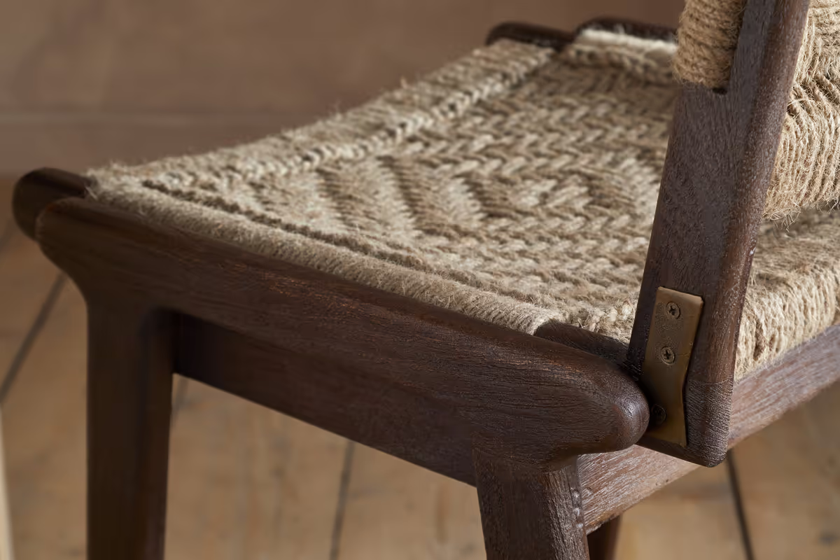 Nkuku - Vinay Jute & Wood Woven Counter Chair - Chocolate Brown