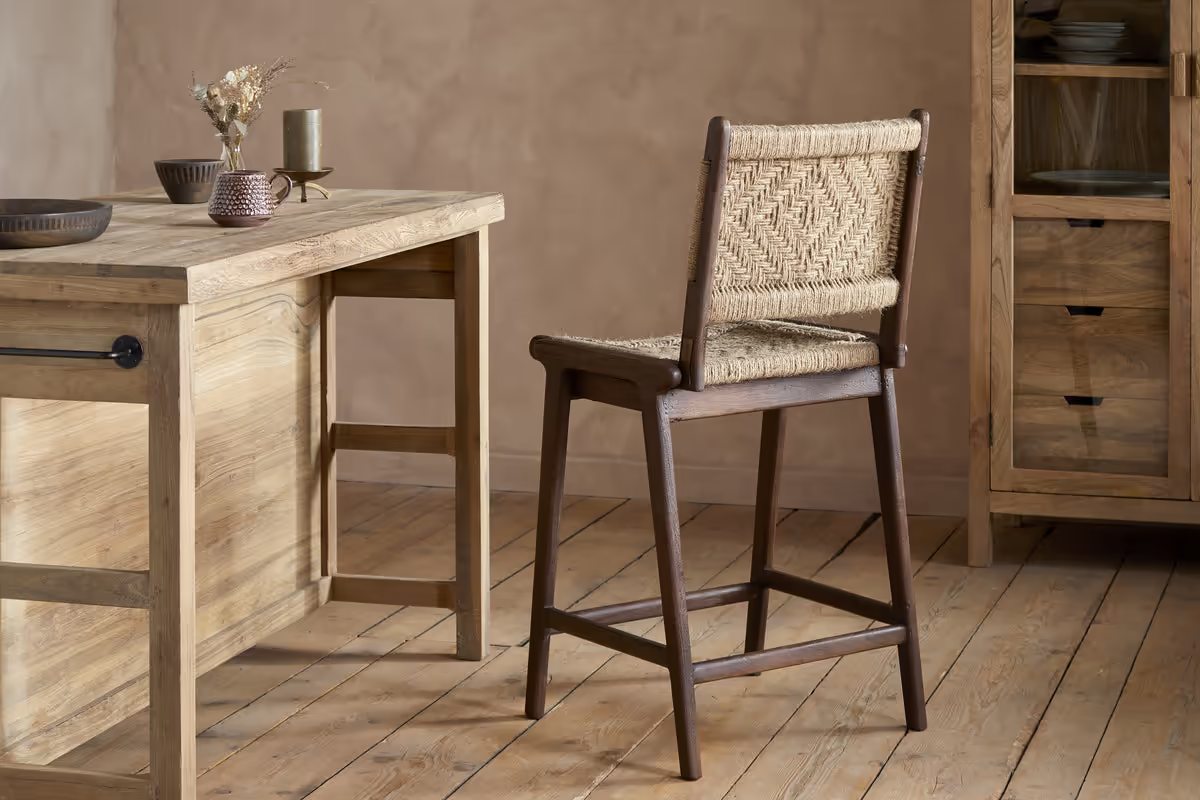 Nkuku - Vinay Jute & Wood Woven Counter Chair - Chocolate Brown