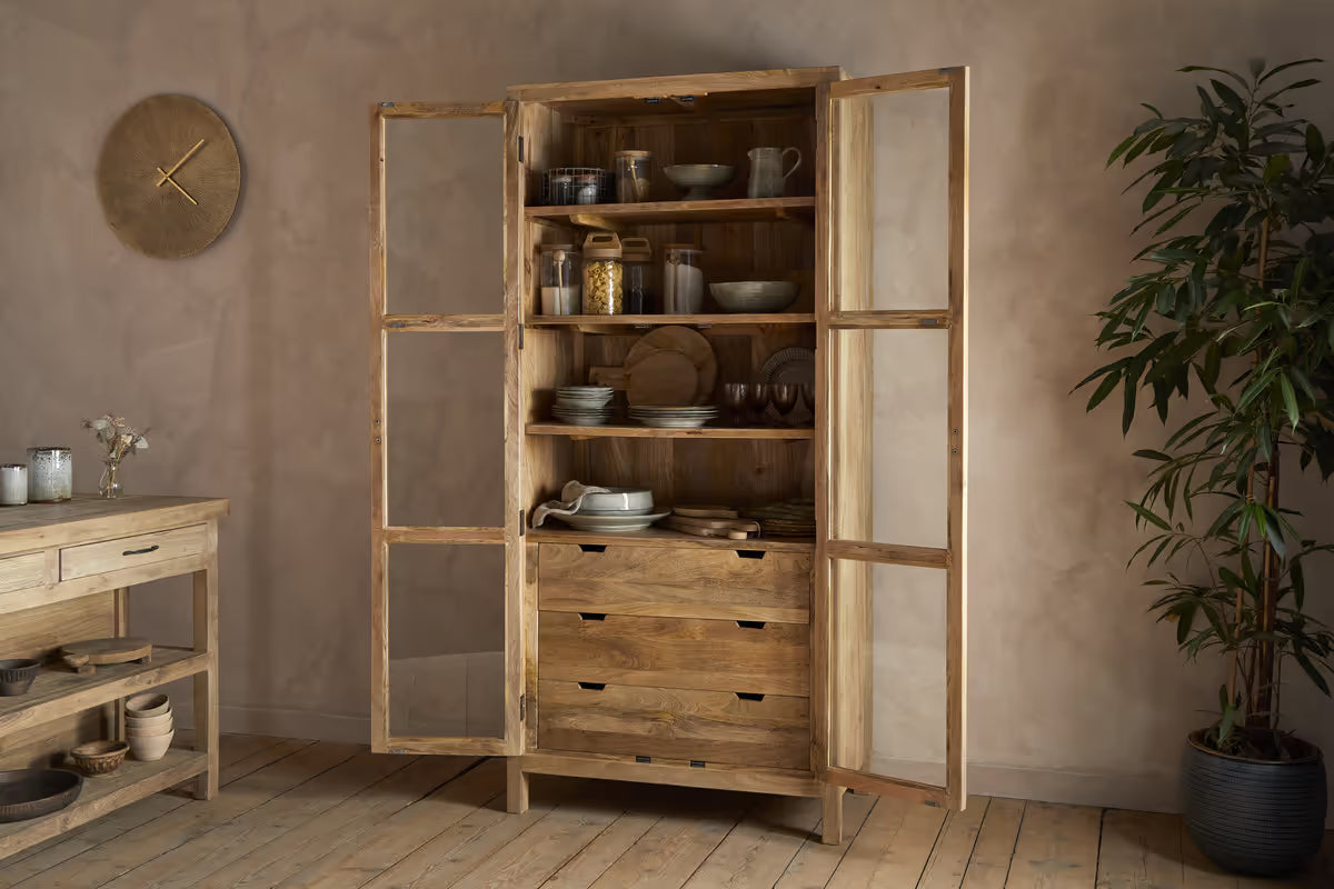 Nkuku - Artha Mango Wood & Glass Tall Cabinet - Natural
