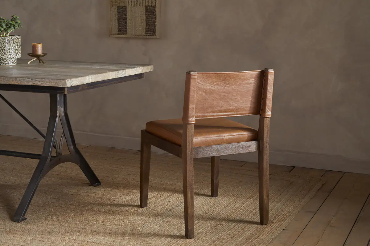 Nkuku - Kusa Mango Wood & Leather Dining Chair - Aged Tan