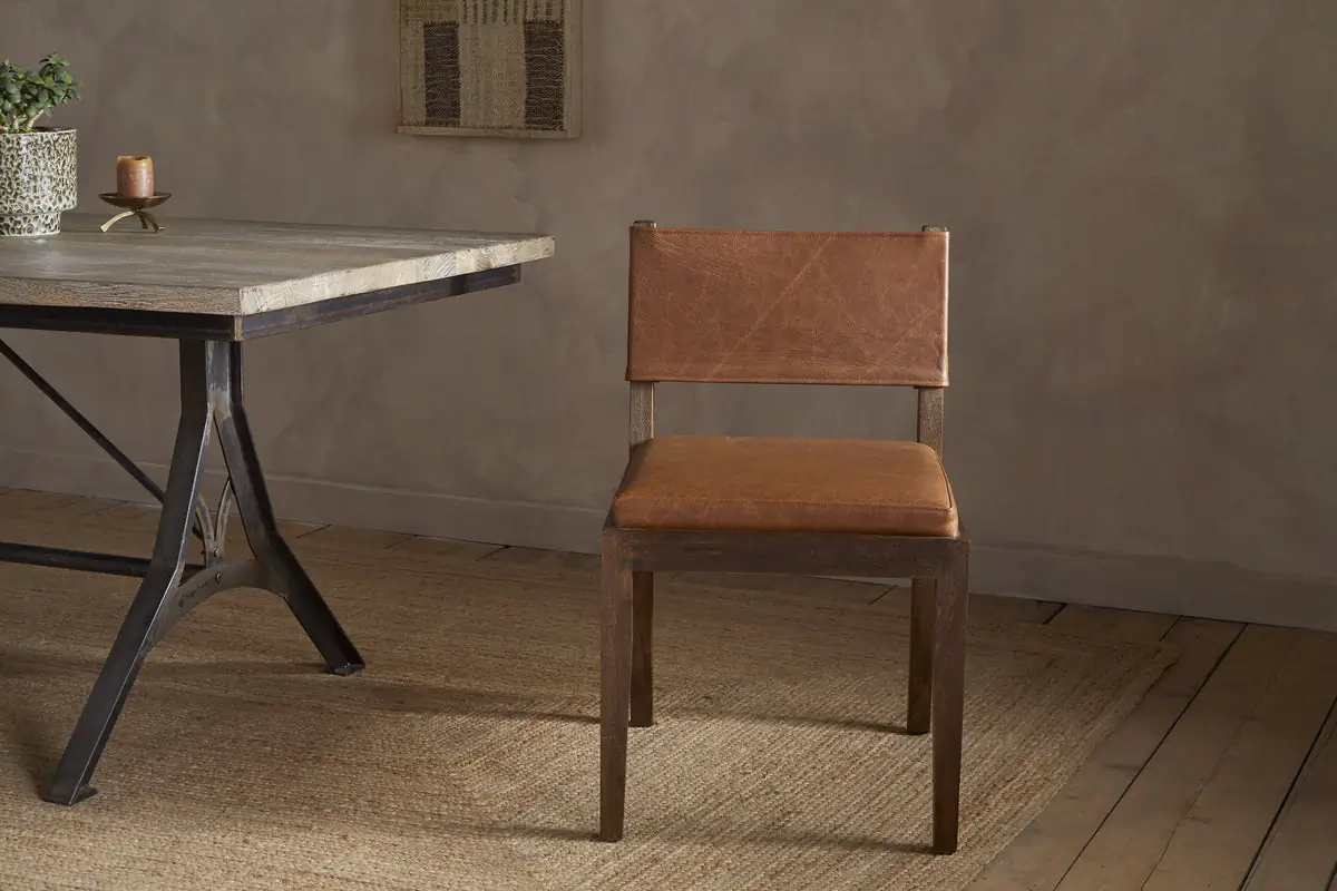 Nkuku - Kusa Mango Wood & Leather Dining Chair - Aged Tan