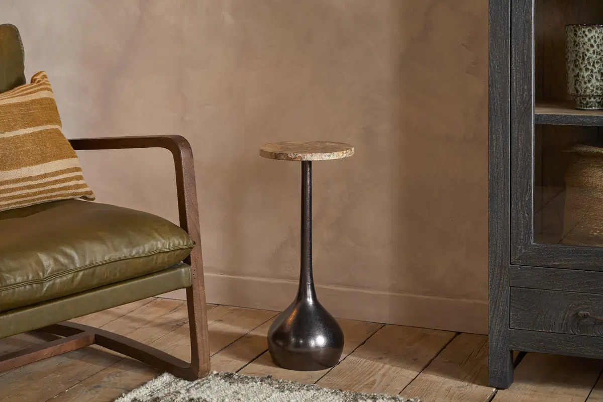 Nkuku - Israj Marble & Cast Metal Side Table - Aged Black