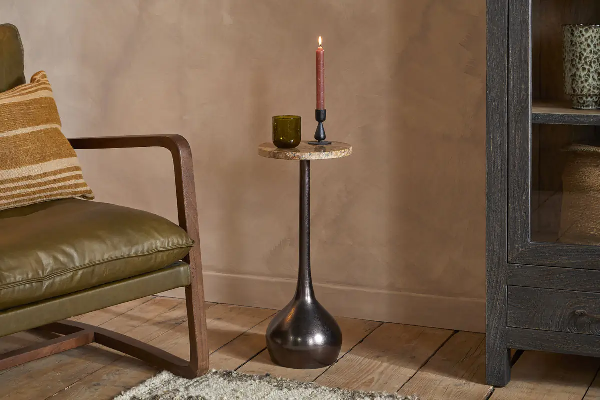 Nkuku - Israj Marble & Cast Metal Side Table - Aged Black