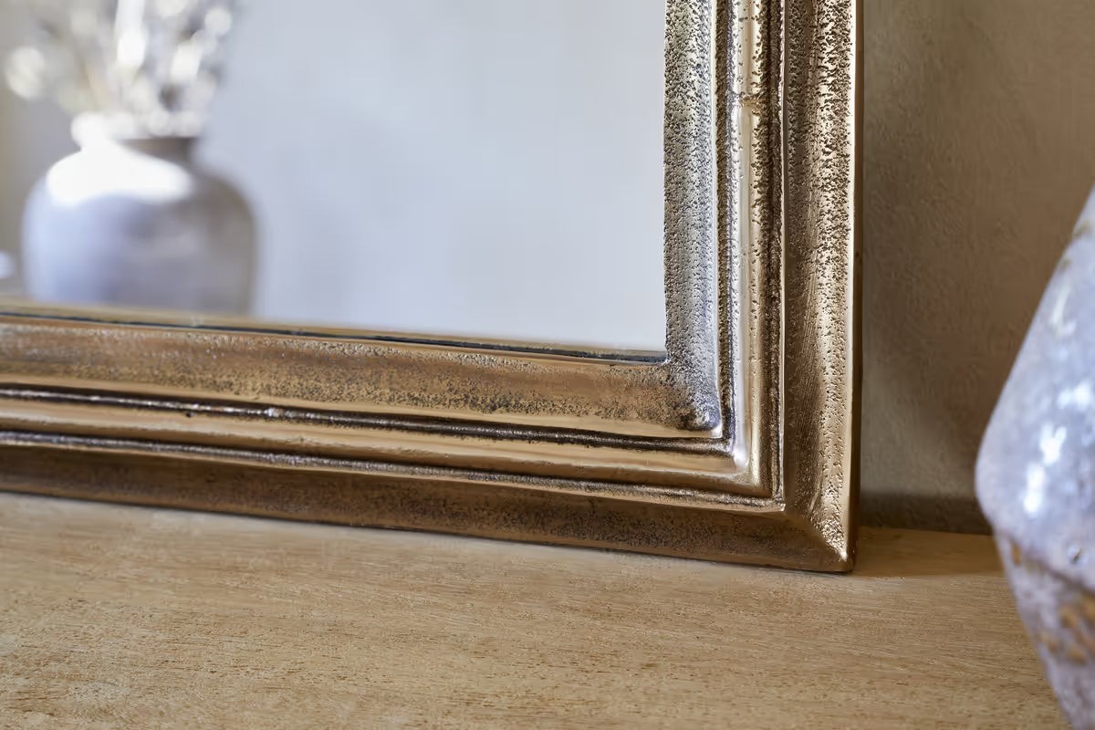 Nkuku - Yamuna Rectangular Mirror - Aged Antique Brass - Large