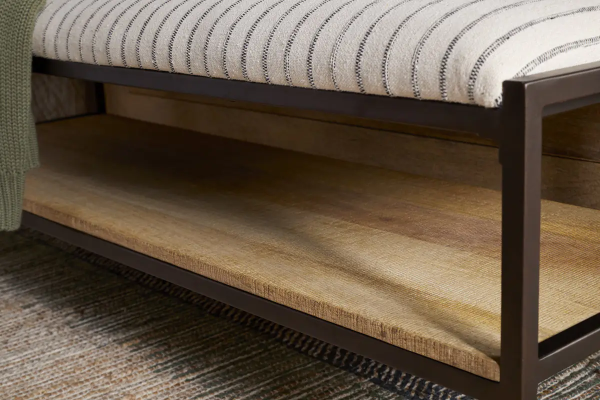 Nkuku - Sanja Cotton Upholstered Bench - Charcoal & Natural