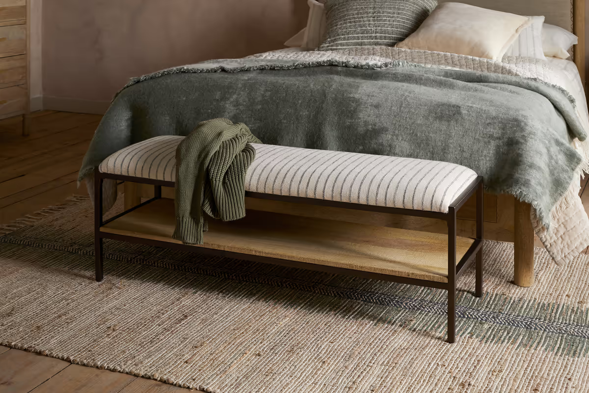Nkuku - Sanja Cotton Upholstered Bench - Charcoal & Natural