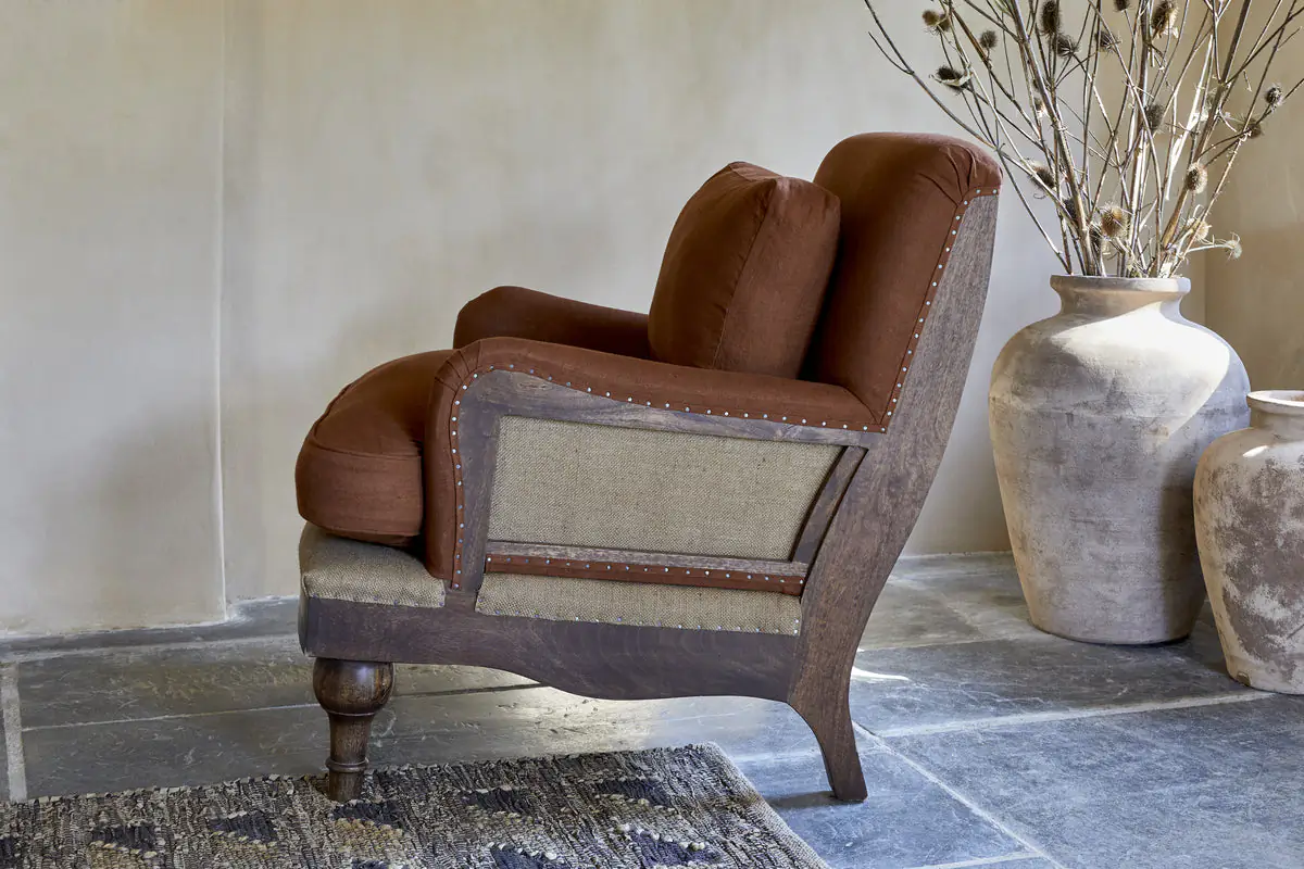 Nkuku - Abe Linen Deconstructed Armchair - Rust