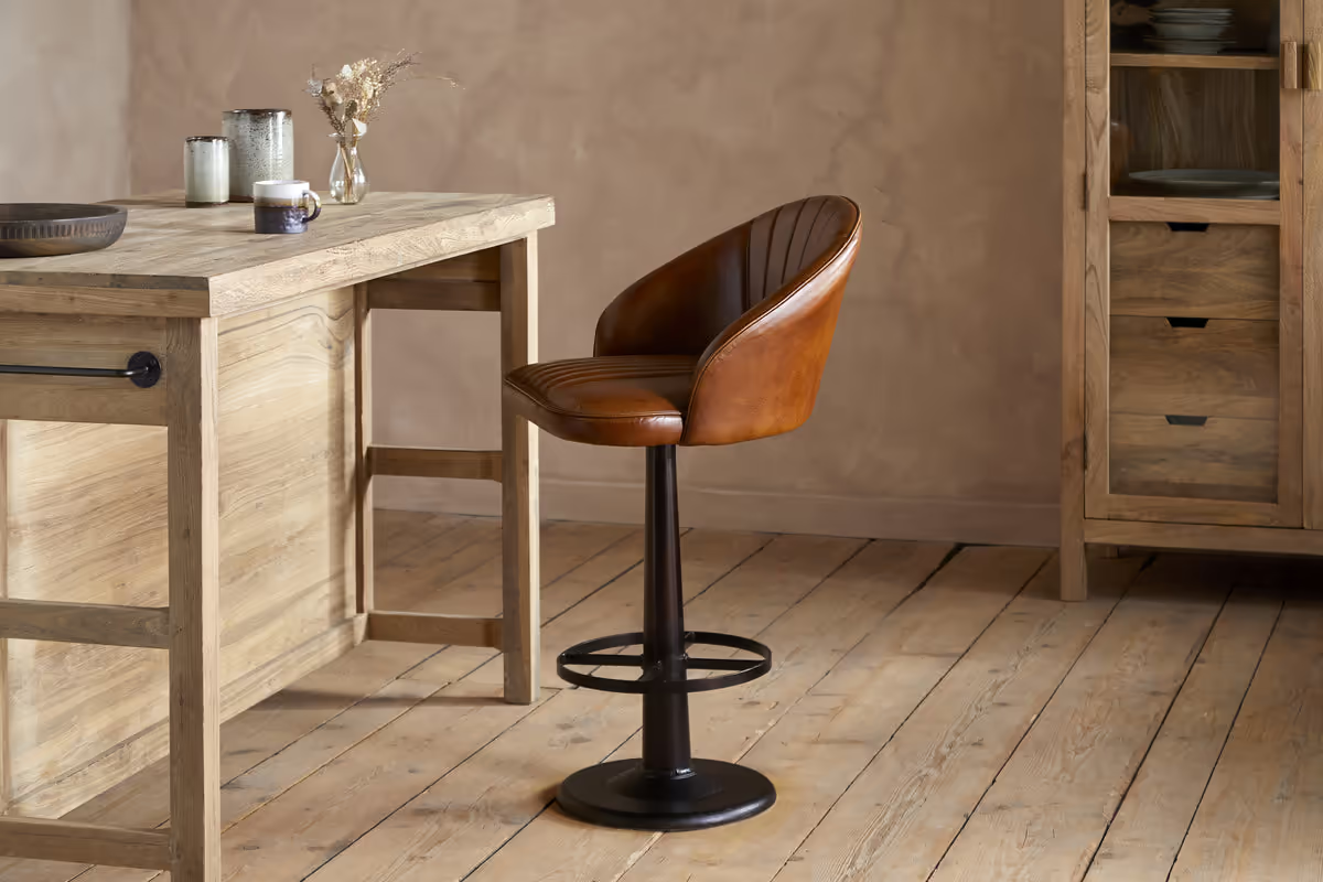 Nkuku - Lal Leather Swivel Counter Chair - Aged Tan