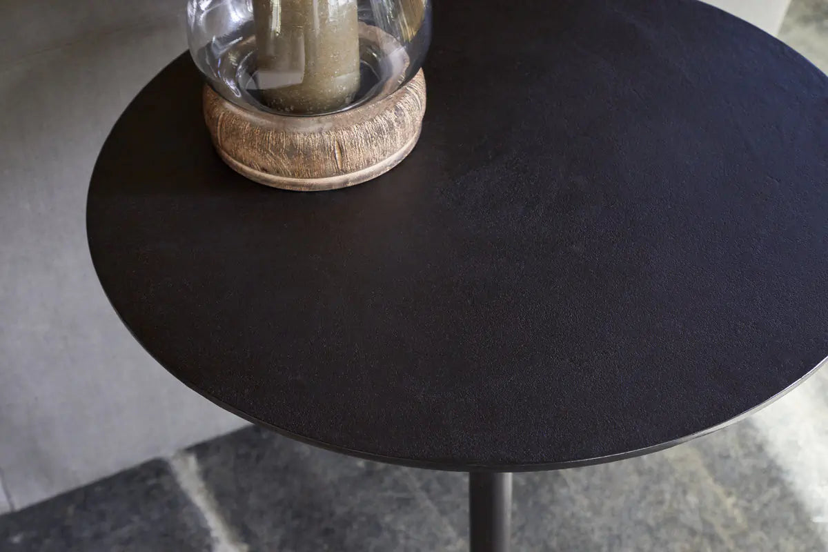 Nkuku - Lahar Cast Metal Tall Side Table - Aged Black