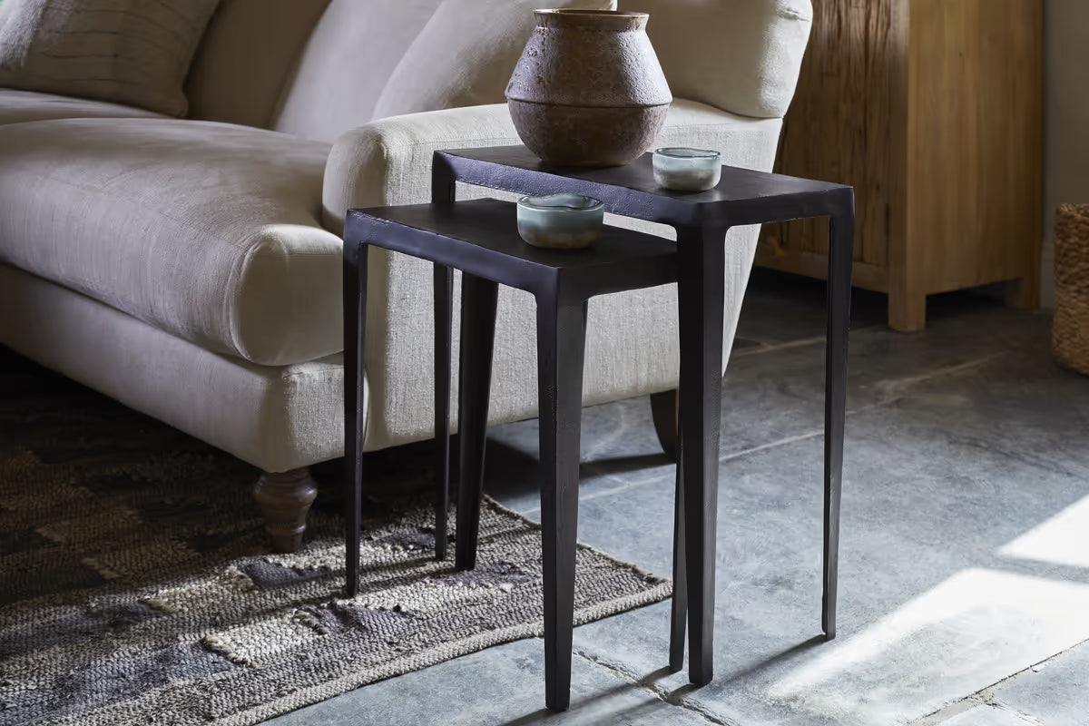 Nkuku - Jagan Cast Metal Nesting Side Tables - Aged Black - (Set of 2)