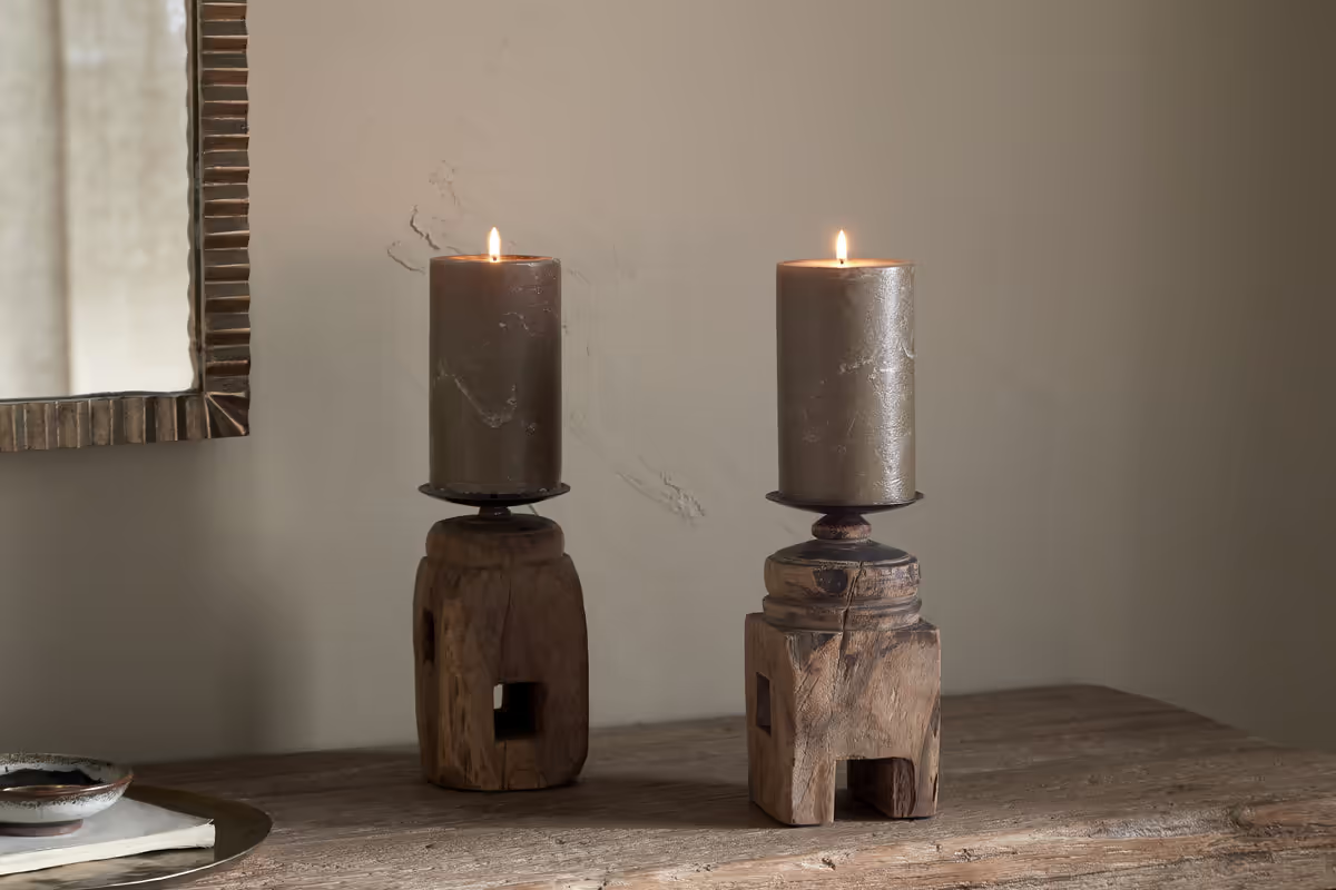 Nkuku - Rana Reclaimed Candle Holder - Reclaimed Wood & Iron - Without Candle