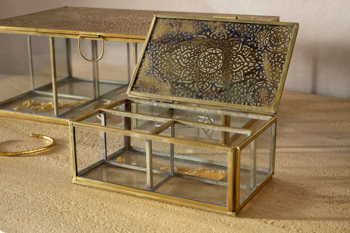 Nkuku - Kijang Jewellery Box - Brass & Clear - Small