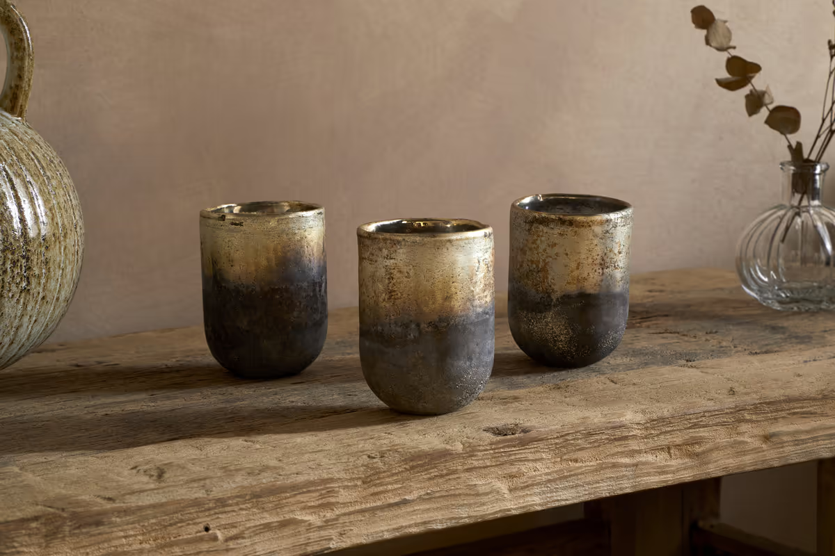 Nkuku - Furaha Tealight Holders - Frosted Black - Small (Set of 3)