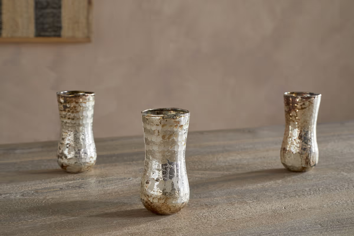 Nkuku - Rumi Recycled Glass Mini Vases - Silver Rust - (Set of 3)