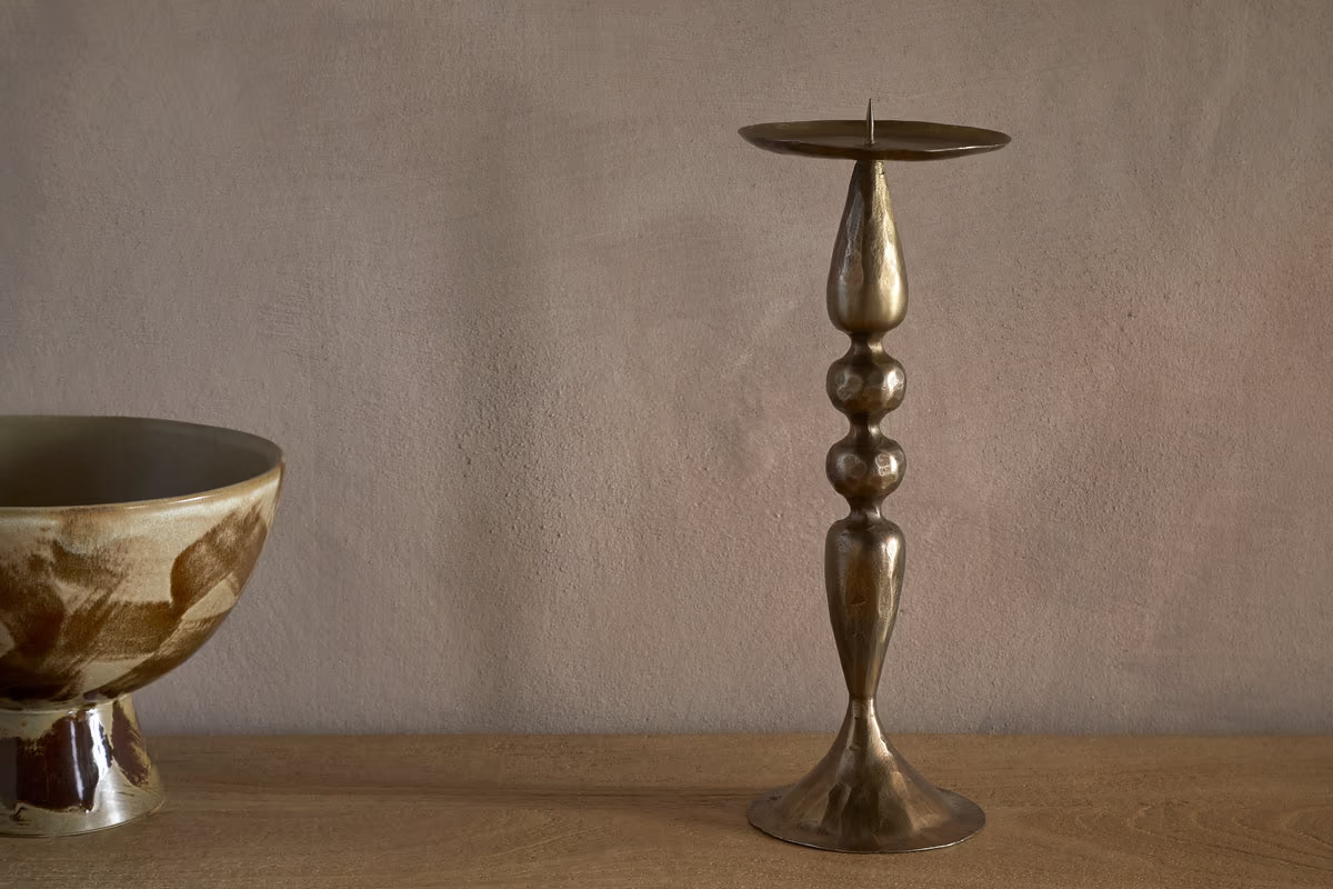 Nkuku - Ayo Pillar Candle Holder - Brass - Without Candle