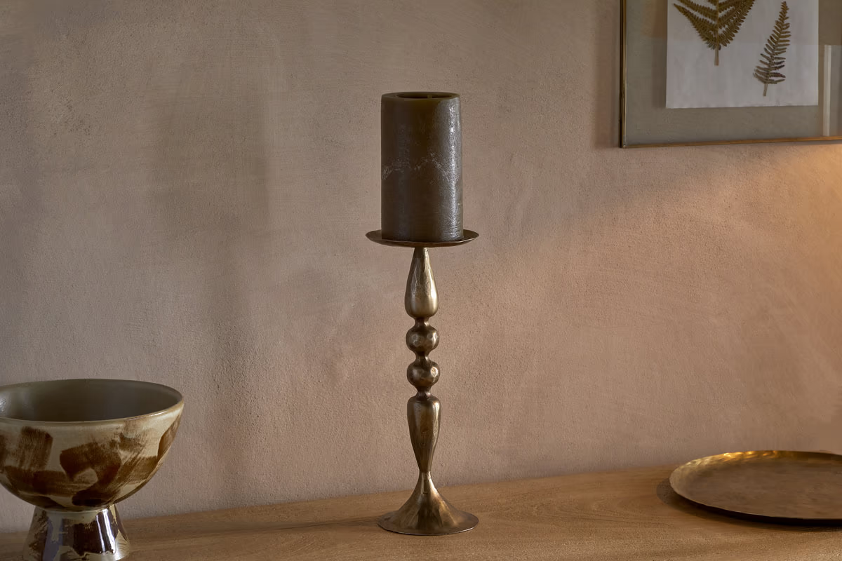 Nkuku - Ayo Pillar Candle Holder - Brass - Without Candle