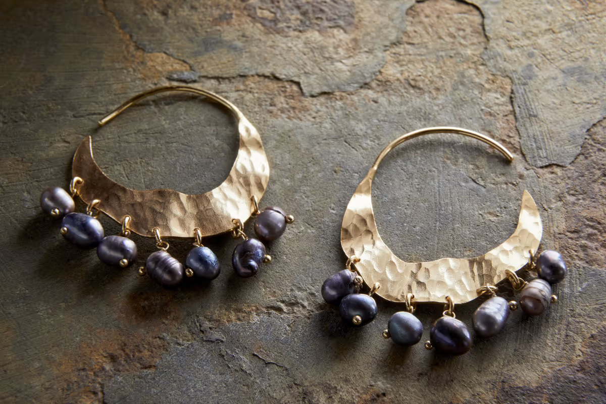 Nkuku - Parahu Grey Pearl Earrings - Gold