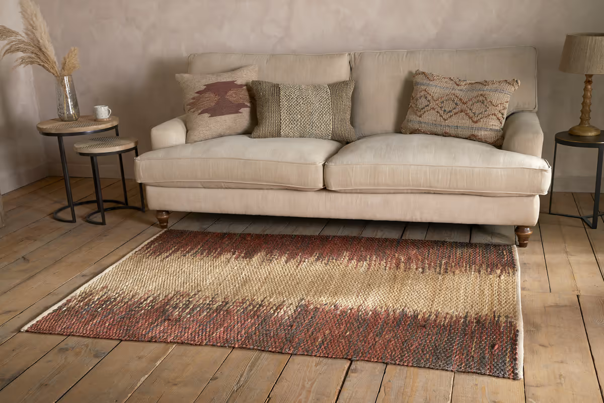 Nkuku - Kekere Jute & Cotton Rug - Natural & Rust