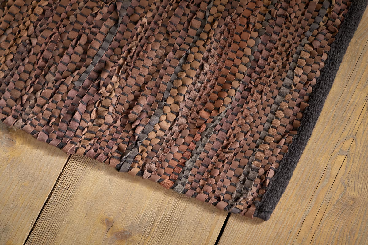 Nkuku - Ele Handwoven Recycled Leather Rug - Tan